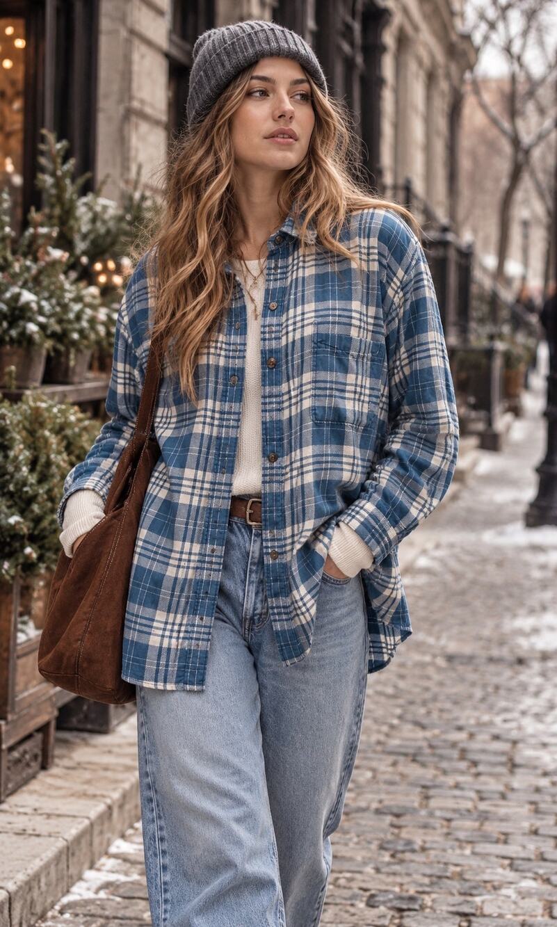 American Eagle Blue Plaid Lightweight Cotton Flannel Button Shirt Medium NWOT